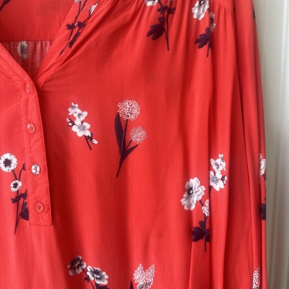 Joules Size US 14 Popover Blouse Rosamund Red Floral Print V-Neck 100% Viscose - Picture 3 of 8